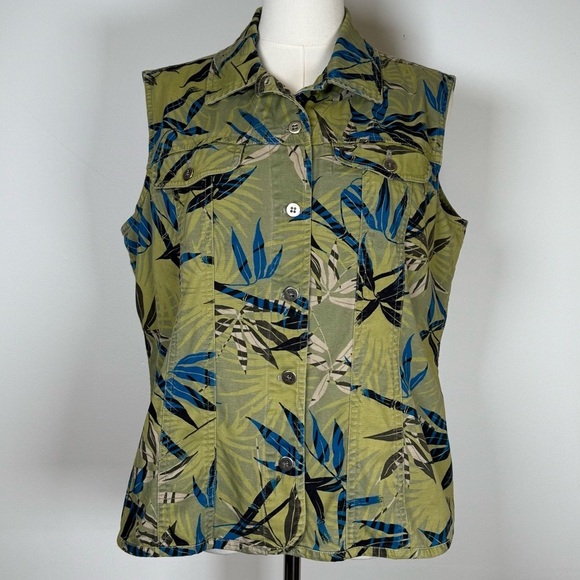 Chico's Tops - Chico’s Olive Green Jungle Palm Jean Vest Chico’s Size 1 (Medium/8)